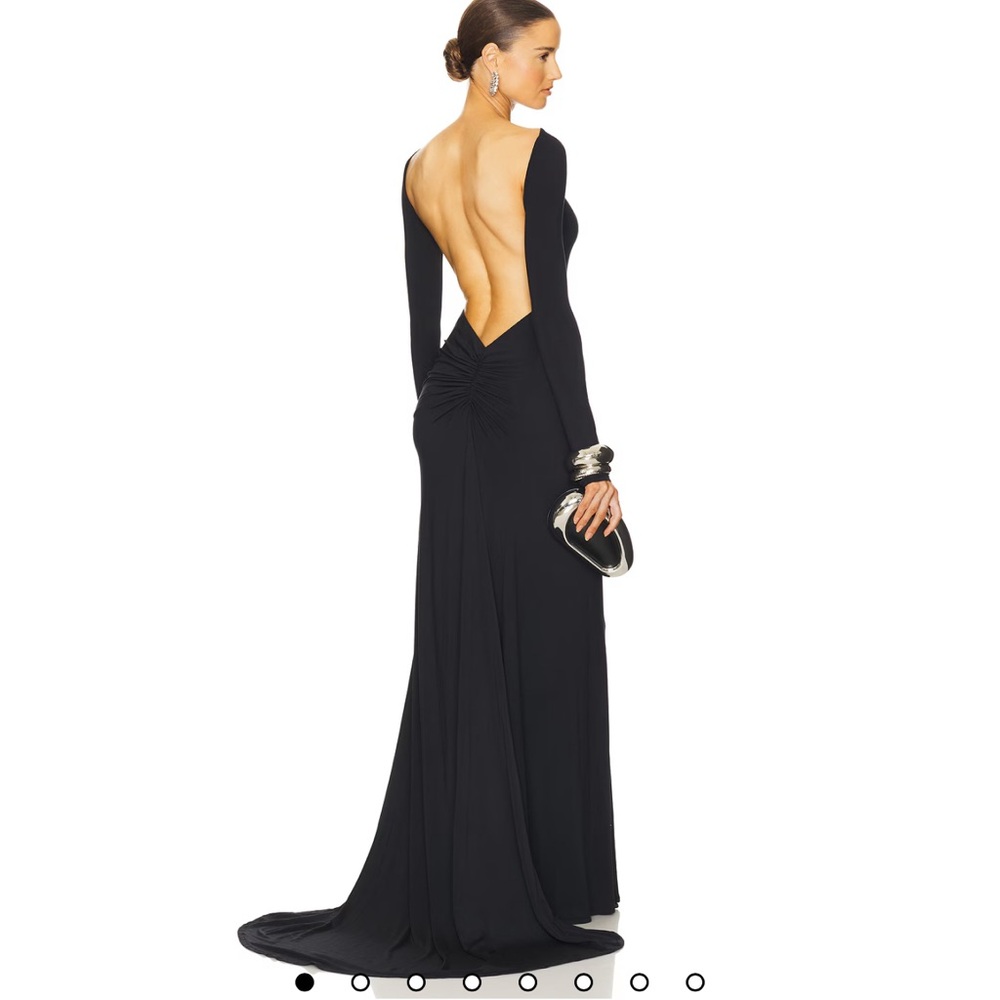 Black Plunge Long Sleeve Cocktail Gown worn once